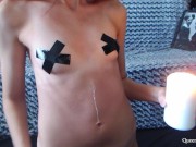 Preview 4 of Small tits in candle wax / Dripping hot wax / BDSM candle show