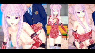 [Hentai game Honey Select 2 Libido]Female security guard's big tits beauty rubs her breasts and sex.