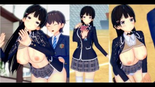 [Hentai Game Koikatsu!] Big tits blonde schoolgirl “yuzuki”  is rubbed with her boobs. And sex.