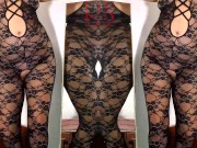 Preview 1 of Black body stockings. Two teen girls posing in black mesh body lingerie Sexy lingerie. FULL 2