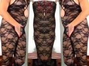 Preview 4 of Black body stockings. Two teen girls posing in black mesh body lingerie Sexy lingerie. FULL 2