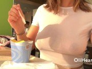 Preview 4 of Girl flashing boobs at Mcdonalds
