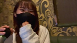 A married woman performing fellatio at karaoke.　POV Hentai