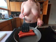 Preview 1 of Topless housewife takes on 3 hot wieners at once