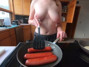Preview 5 of Topless housewife takes on 3 hot wieners at once