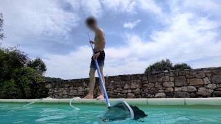 Twink Pool Boy Enjoys His Job And Jerks His Huge Uncut Cock By The Pool
