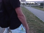 Preview 2 of handsome jerking off a dick on the embankment of the plant. EXTREME