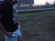Preview 3 of handsome jerking off a dick on the embankment of the plant. EXTREME