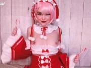 Preview 3 of Pink Hair Cosplay Girl Masturbates Candy Canes in Pussy and Asshole - Ram Re Zero - Kawaii Cute