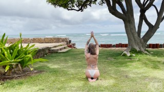 tranquil outdoor yoga with a view - yoga with grey