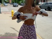 Preview 5 of Spraying down my tits on a busy street!
