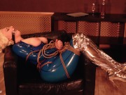 Preview 3 of Sexy Latex Fetish Hot Blonde MILF Arya Grander in bondage escape video free bdsm clip
