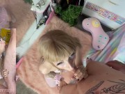 Preview 3 of Blonde Elf Slut Gives Sloppy BJ with Huge Cumshot