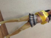 Preview 1 of Sissy Ponyboy in Yellow Pantyhose With Tiny Dick Dancing And Showing Her Super Body