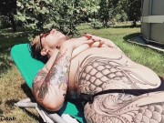 Preview 2 of Hot inked girl playing with her big boobs next to the pool