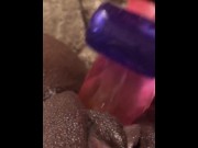 Preview 1 of 8 INCH PINK DILDO AND COCK RING MAKES BLACK PUSSY SQUIRT