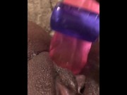 Preview 2 of 8 INCH PINK DILDO AND COCK RING MAKES BLACK PUSSY SQUIRT