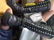 Preview 4 of Bootjob cock crush + handjob by fetishwife in goth punk platform boots