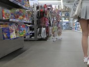 Preview 1 of Risky public flashing in shop - upskirt no panties (best moments compilation)