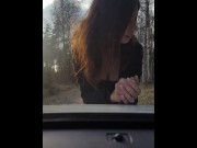 Preview 1 of Cuckold wife getting fucked by stranger infront of her husband jerking off in car