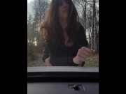 Preview 3 of Cuckold wife getting fucked by stranger infront of her husband jerking off in car