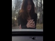 Preview 5 of Cuckold wife getting fucked by stranger infront of her husband jerking off in car