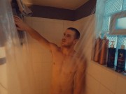 Preview 3 of Redhead amateur edges his partially hard cock and moans for you after taking a shower