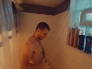 Preview 5 of Redhead amateur edges his partially hard cock and moans for you after taking a shower