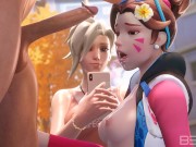 Preview 2 of Mercy teaching Dva how to make a Deepthroath Blowjob