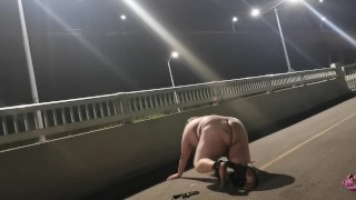 Chub Tranny Strips Naked in Public and Masturbates