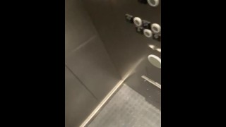 Saucy Blonde Otter Peeing in Public Elevator - Pissing in Parking Garage - Glass Elevator - Night