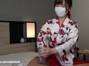 Preview 4 of Japanese girl gives a guy a handjob wearing Japanese traditional kimono
