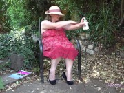 Preview 1 of Aunt Judy's - 50yo Busty BBW Rachel lotions-up her BIG NATURAL TITS OUTDOORS