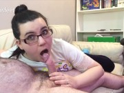 Preview 2 of Nerdy College Teen Takes off her SWEATY Purple Socks after Sucking Cock !