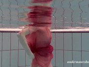 Preview 2 of Katya Okuneva strips in her red lingerie underwater