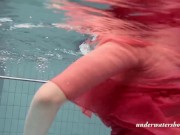 Preview 5 of Katya Okuneva strips in her red lingerie underwater