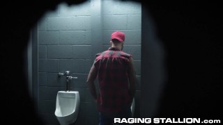 RagingStallion - Public Bathroom Threesome Between 3 Muscle Hunks