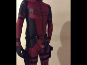 Preview 1 of in DEADPOOL costume with NO UNDERWEAR ON and that BIG PACKAGE