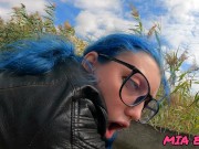 Preview 5 of blue-haired cutie with a butt plug, loves to have sex and suck dick near the river