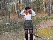 Preview 2 of Redhead Student Sucked And Fucked To Keep Warm In The Woods