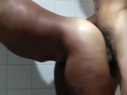 Preview 2 of Thot in Texas - Bareback Fucking Caramel Skin Curvy MILF in Shower