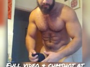 Preview 3 of Hot Hairy Muscle Daddy Stripping posing nude and jerking off in bathroom
