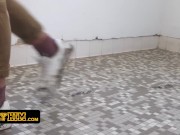 Preview 1 of Nerdy College Boy Receives Ass Rough Treatment By The Janitor After Ruining His Clean Bathroom Floor