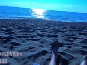 Preview 6 of BULGE AND BIG DICK FLASH ON PUBLIC BEACH: REAL STRANGER LOVES IT! Cum as she looks at me, FIRST MEET