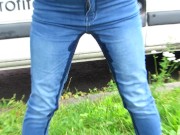 Preview 4 of I could not wait more,i peed my jeans on public street (REAL PUBLIC WETTING)