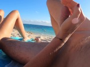 Preview 6 of At the public beach I jerk off another man I spread his cum on the breasts people around