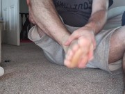 Preview 4 of Big male feet cream rub in pose and foot tease with sole toes wrinkles