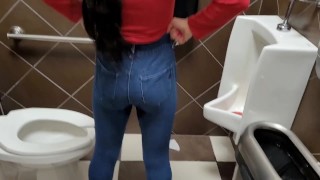 Naughty Girl Sneaks Into Mens Urinal