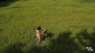 Romantic sex in the forest with a cute babe