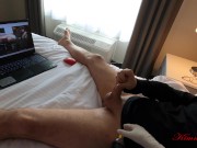 Preview 2 of COCK FLASHING Real hotel maid watches me jerk off. she helps with handjob and cum in her panties
